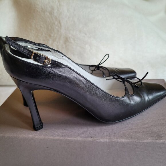 Vintage Charles Jourdan black leather heeled shoes, size 6B - Picture 5 of 6